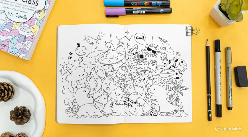 ผลงานการวาด Doodle Art (ดูเดิ้ลอาร์ท) บนสมุดบันทึก